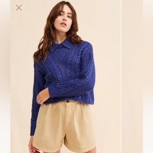 Cable Knit Polo Pullover Size XS